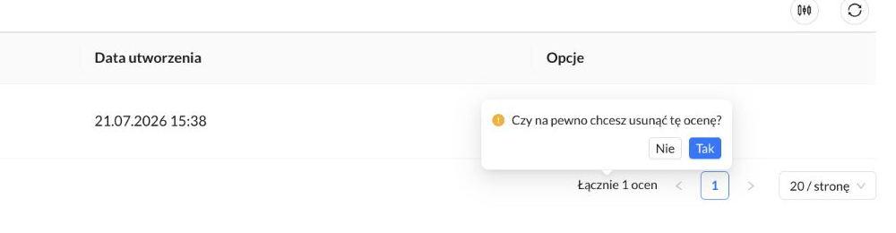 Potwierdzenie usunięcia omyłkowej Oceny