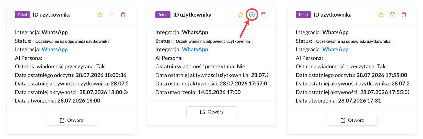 Panel Konwersacji ze wskazanym niebieskim znacznikiem
