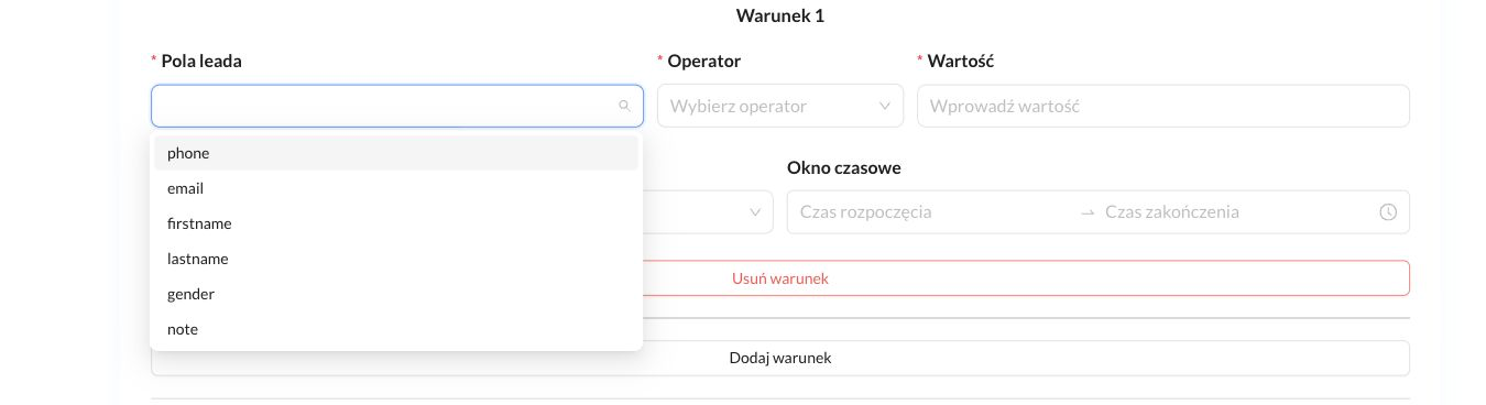 Pierwszy Warunek z rozwiniętym wyborem Pola leada