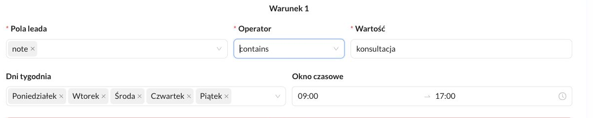 Wybrane dni robocze oraz okno czasowe od 09:00 do 17:00