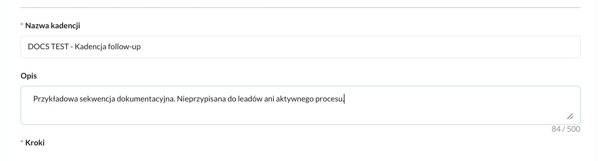 Pola Nazwa kadencji i Opis w formularzu nowej Kadencji