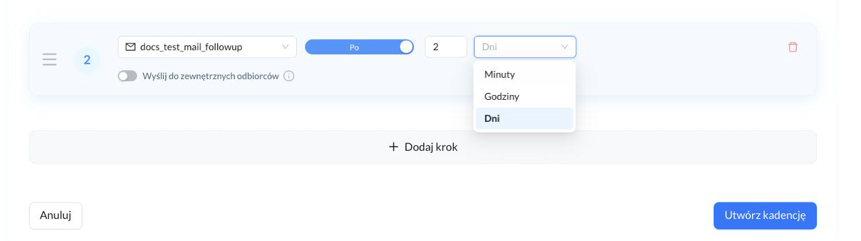 Drugi krok Kadencji z trybem Po oraz odstępem dwóch dni