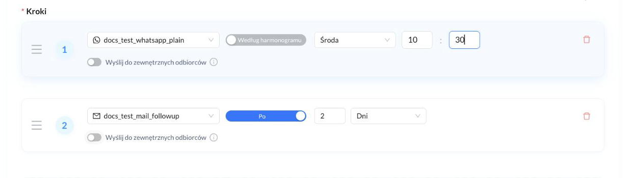 Dwa kroki Kadencji z numerami i uchwytami do zmiany kolejności