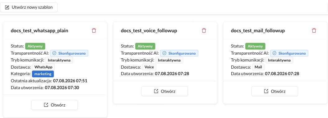 Trzy aktywne szkoleniowe Szablony WhatsApp, Voice i Mail