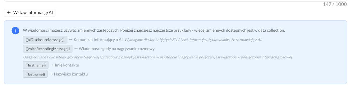 Zmienne dostępne w Szablonie Voice, w tym informacja o nagrywaniu