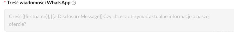 Treść WhatsApp ze stałym tekstem przed i po placeholderze