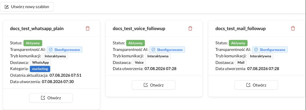 Karta Szablonu WhatsApp ze statusem Aktywny